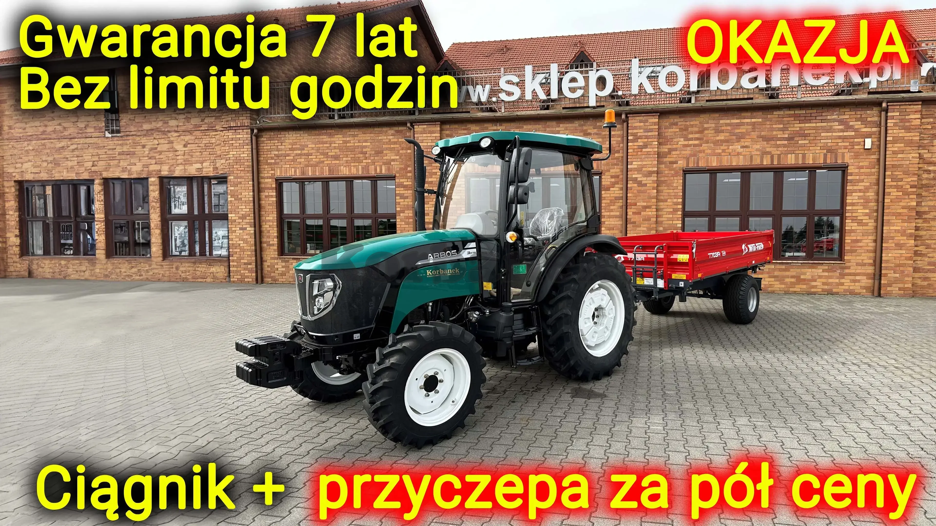 OKAZJA Ciągnik ARBOS 3075 STAGE V z przyczepą Metal-Fach ZA PÓŁ CENY