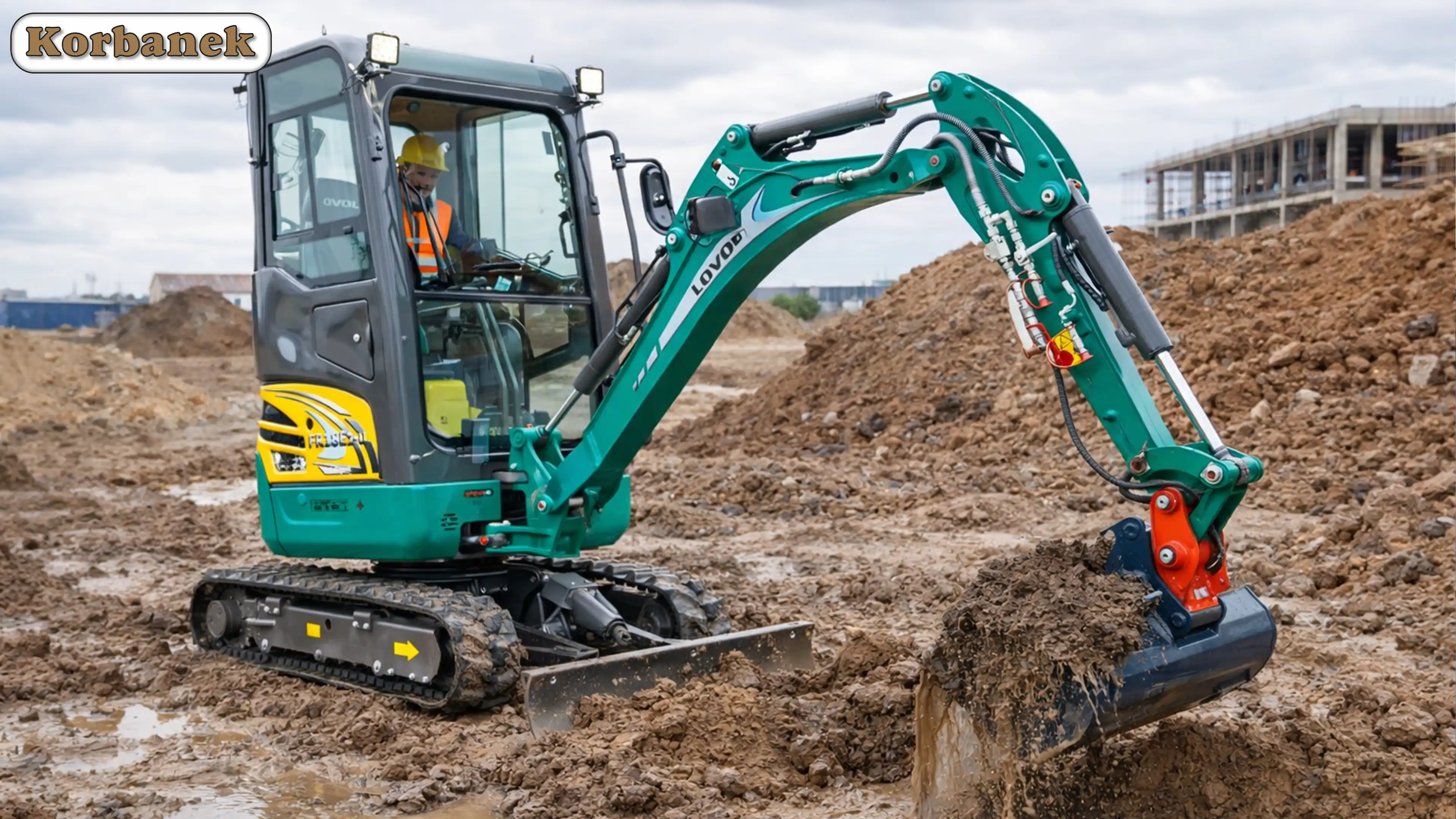 Minikoparka Lovol w pracy na budowie