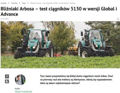 Top Agrar Polska Bliźniaki Arbosa testy ciągników 5130