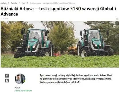 Top Agrar Polska Bliźniaki Arbosa testy ciągników 5130