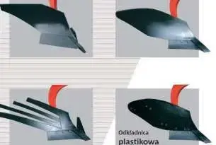 Odkładnice, zdjęcie przedstawia cztery rodzaje odkładni, półśrubowe, cylindryczne i ażurowe Odkładnice półśrubowe, ażurowe w pługach Gregoire Besson oferowanych przez firmę Korbanek