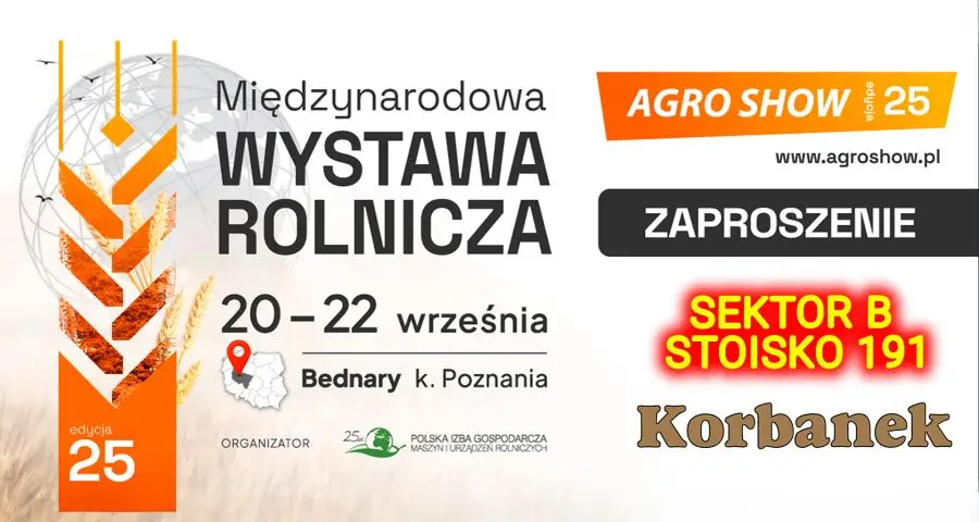 Zaproszenie na Targi AgroShow w Bednarach k.Poznania w dnia 20-22 września 2024