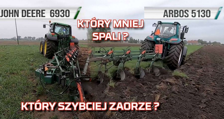 Tapeta John Deere vs Arbos ciągniki podczas orki na polu - traktory w teście spalania i wydajności www.korbanek.pl