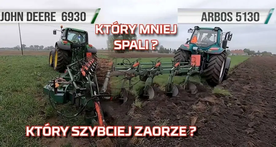 Tapeta John Deere vs Arbos ciągniki podczas orki na polu - traktory w teście spalania i wydajności www.korbanek.pl
