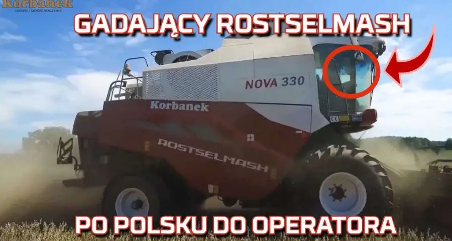 Tapeta kombajnu zbożowego rostselmash Nova który mówi i gada po polsku do operatora podczas żniw 2019 od korbanek