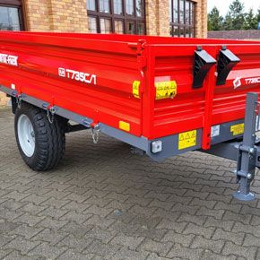 Przyczepa wywrotka jednoosiowa T735C/1 o ładowności 3,2 tony firmy Metal-Fach dla firm komunalnych
