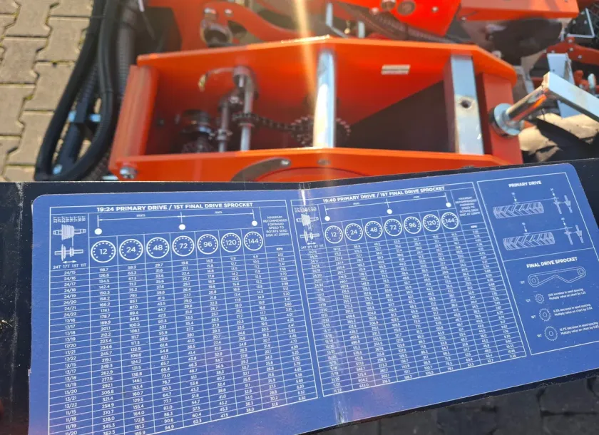 Tabela ustawień - Przekładnia dystansowa mechaniczna siewnika do warzyw STANHAY X30