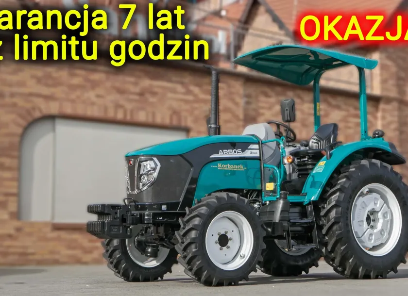 Ciągnik rolniczy Arbos 3065 widok przodu z lewej strony