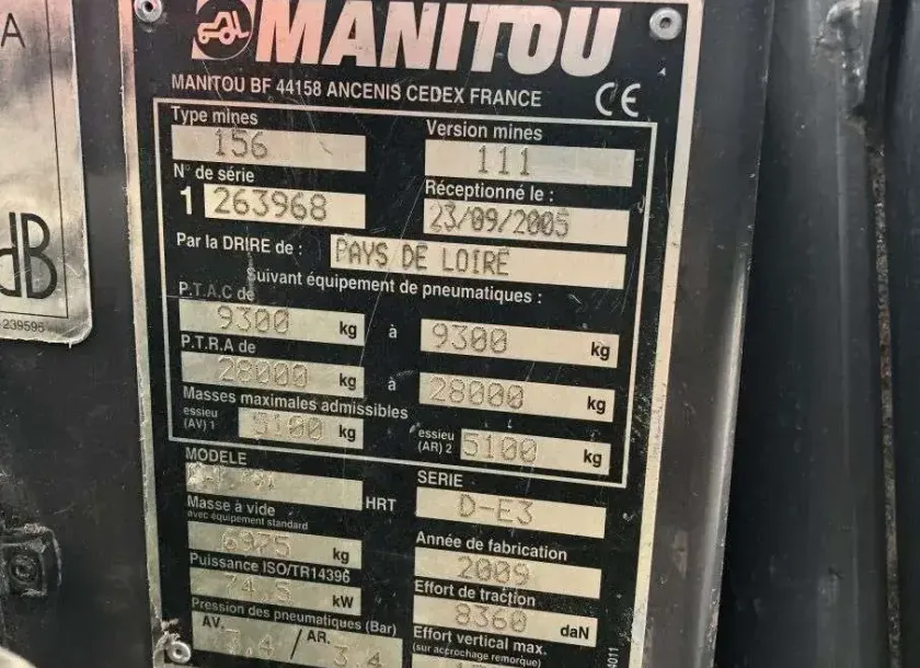 Ładowarka Manitou MLT 731 LSU tabliczka znamionowa