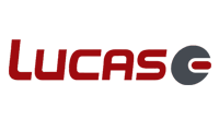 Lucas czerwony napis na białym tle 