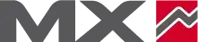 Duże logo firmy mx szare litery mx obok czerwony kwadrat z szarym zygzakiem korbanek.pl