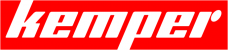 Biały napis Kemper na czerwonym tle 