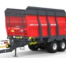 Czerwony rozrzutnik obornika tandem N267/1 o ładowności 6t typ Hornet wyprodukowany przez Metal-Fach Sokółka