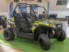 lewy przód pojazd quad Polaris atv RZR 170 czterokołowy dwuosobowy czarno seledynowy
