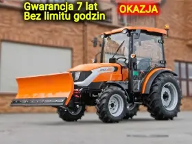 Ciągnik rolniczy Arbos 2040 z spychaczem Hydramet widok przodu z lewej strony