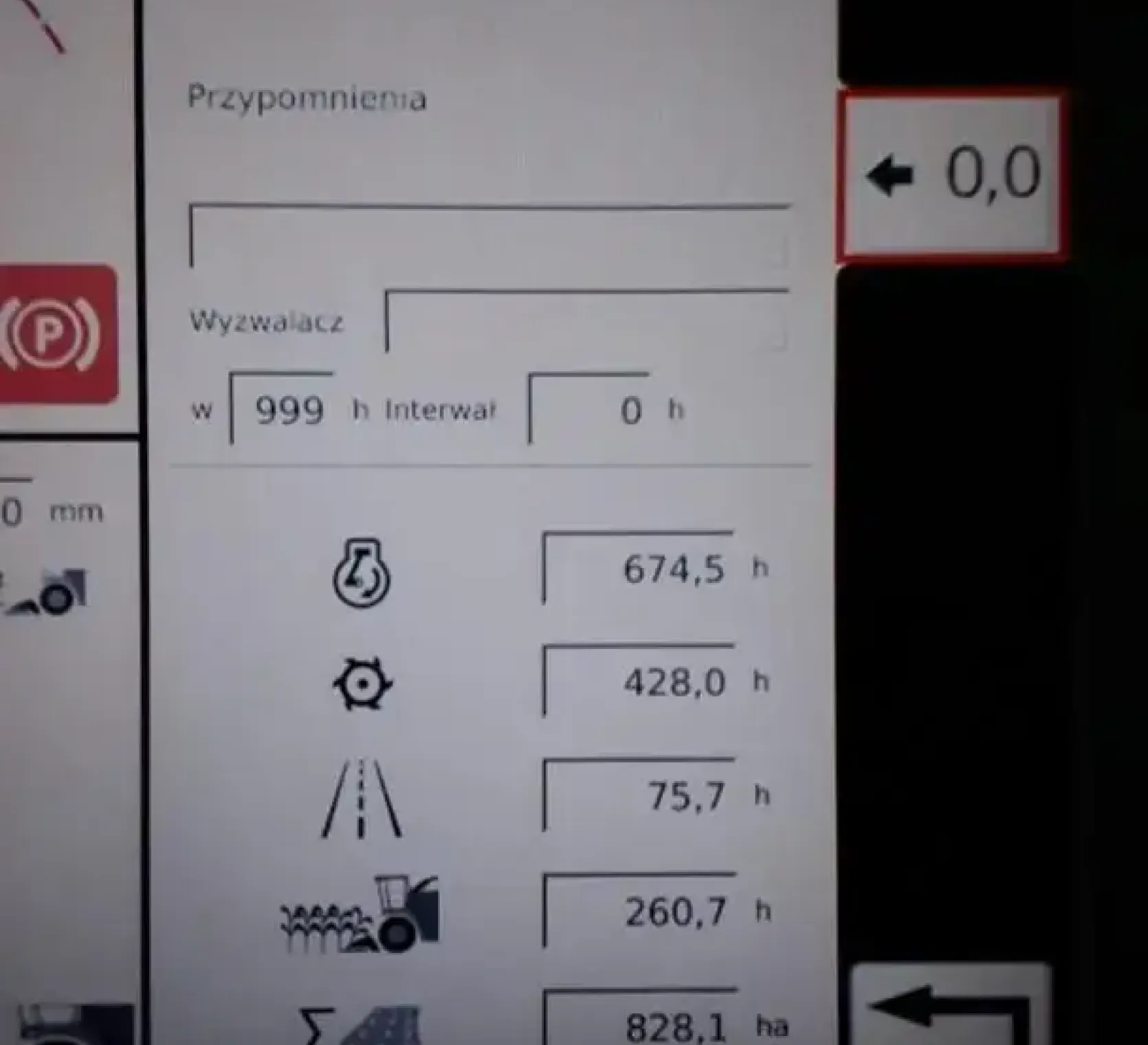 Licznik godzin w używanej sieczkarni Fendt Katana 65