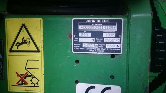 Tabliczka znamionowa Prasa John Deere 590 korbanek