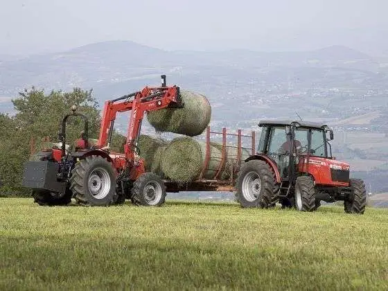 Massey Ferguson 3625 podczas załadunku balotów słomy