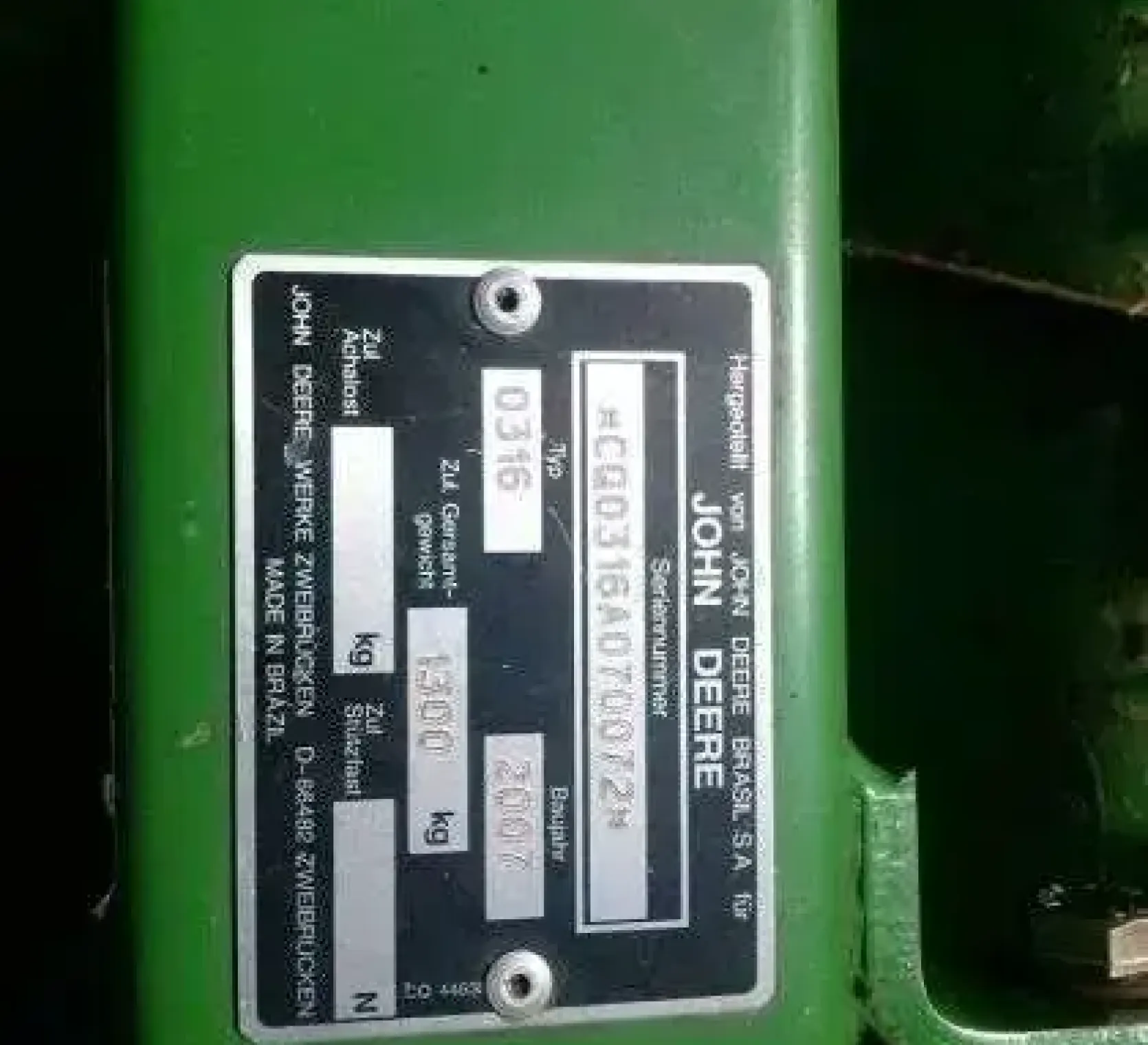 Tabliczka znamionowa kombajn JD 1450 CWS