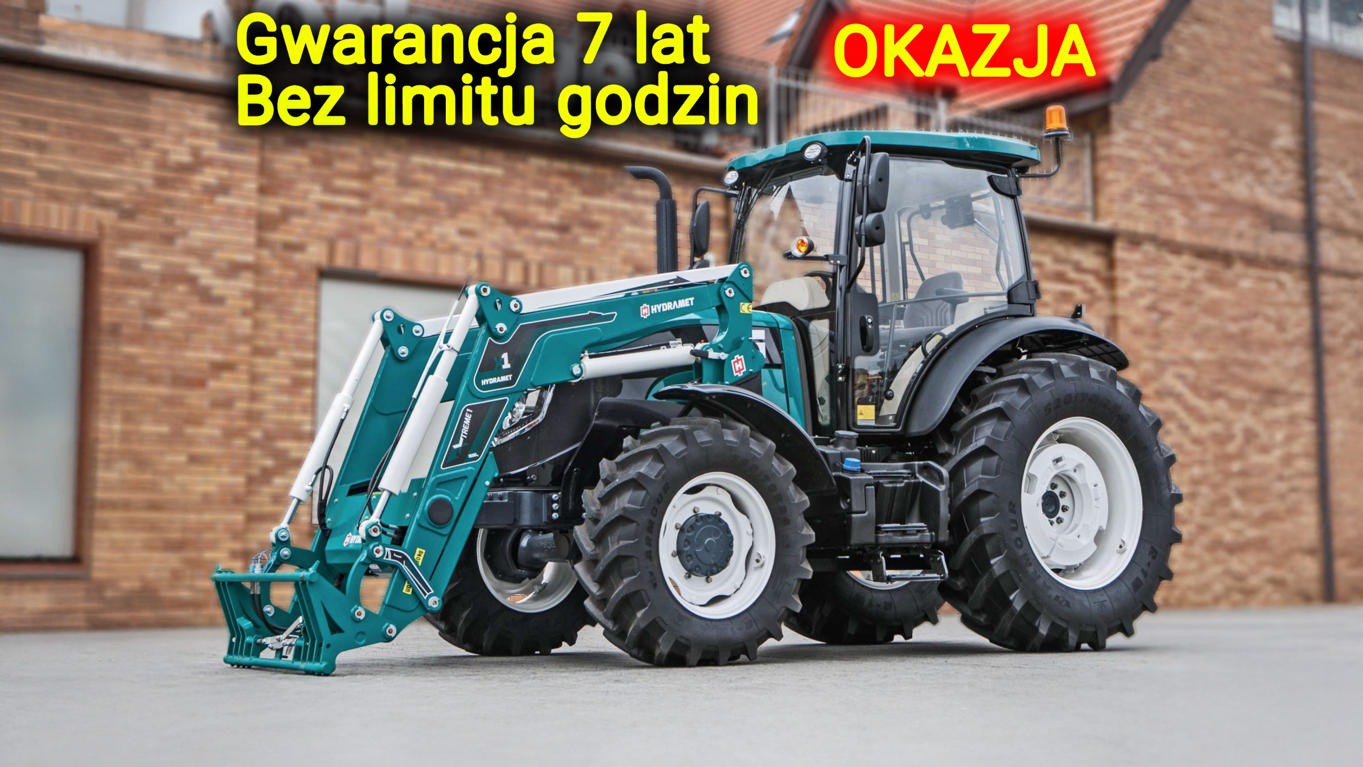 Ciągnik rolniczy Arbos 4090 z ładowaczem widok przodu z lewej strony