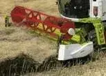 Używany kombajn zbożowy Claas Dominator 76 1985 z hederem podczas koszenia 