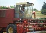 używany kombajn zbożowy Bizon Z 056 1986 r podczas pracy w polu rozładunek