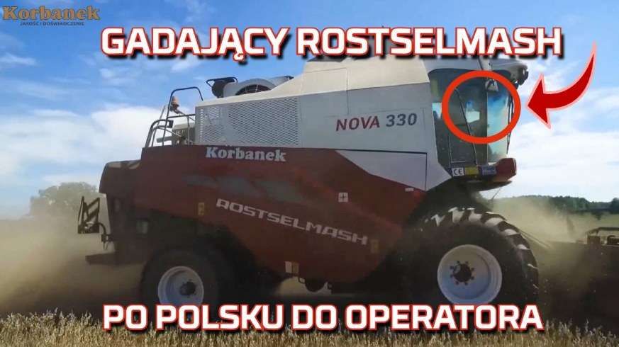 Tapeta kombajnu zbożowego rostselmash Nova który mówi i gada po polsku do operatora podczas żniw 2019 od korbanek