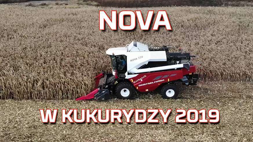 Tapeta z Kombajnem Rostselmash Nova 330 podczas żniw w kukurydzy na ziarno nowy nabytek od www.korbanek.pl