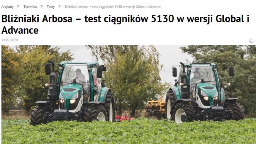 Top Agrar Polska Bliźniaki Arbosa testy ciągników 5130