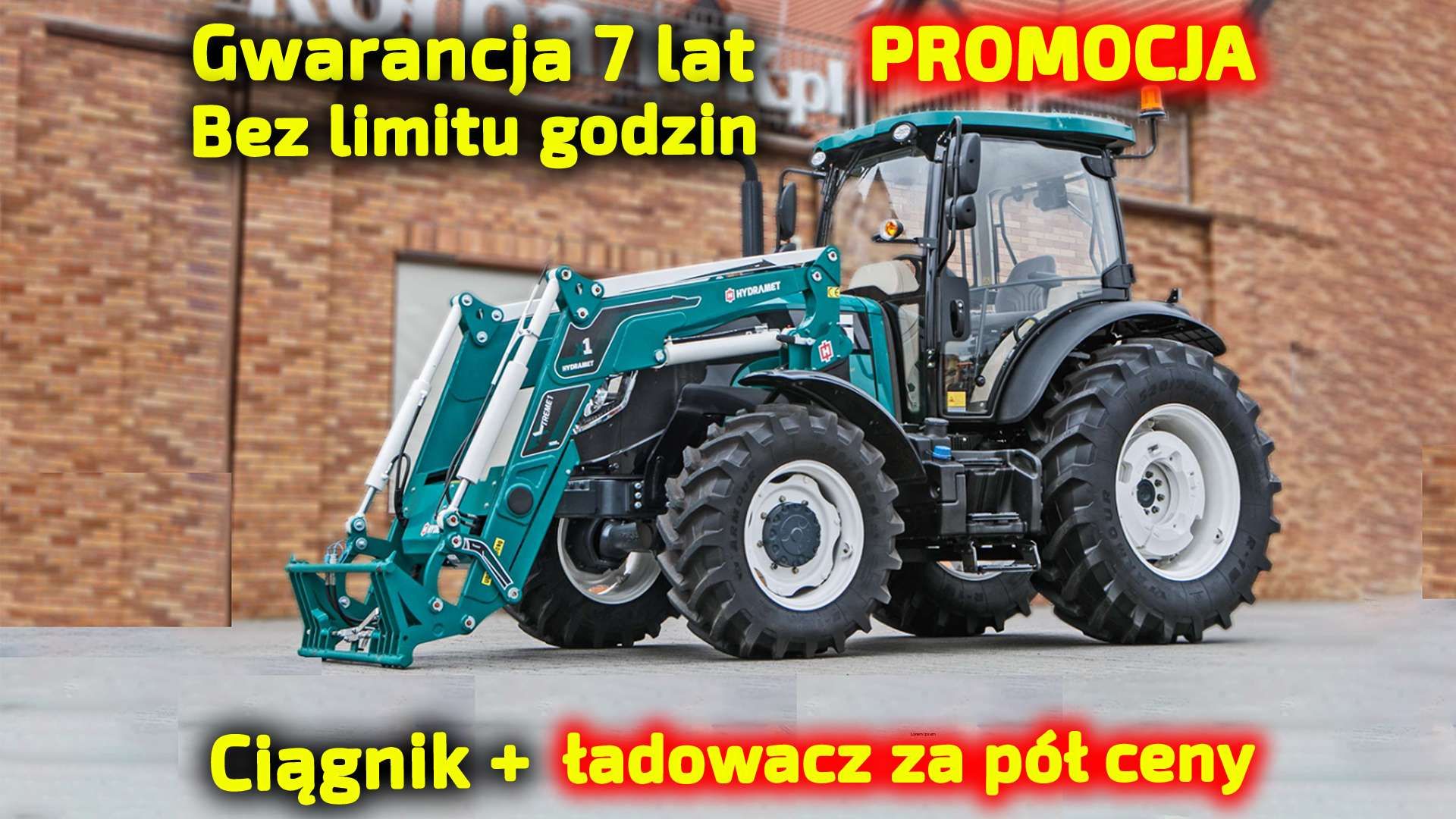 Ciągnik rolniczy Arbos 4090 z ładowaczem widok przodu z lewej strony