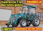 Ciągnik rolniczy Arbos 2040 z ładowaczem widok przodu z lewej strony