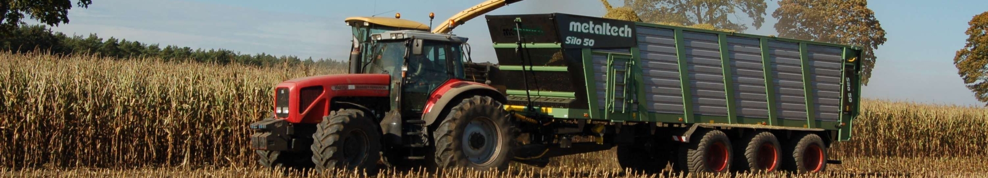 Ciąnik rolniczy Massey Ferguson 6270 z przyczepą Metaltech Mirosławiec Silo Ciąnik rolniczy Massey Ferguson 6270 z przyczepą Metaltech Mirosławiec Silo pracujący w polu przy kukurydzy