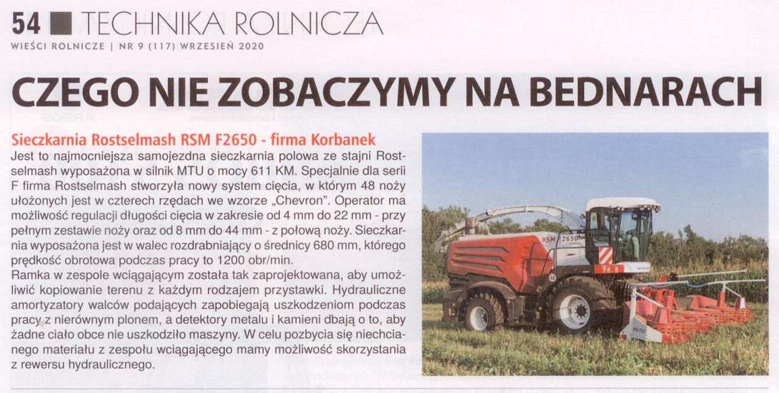 Sieczkarnia firmy Rostselmash model F2650 z oferty firmy Korbanek