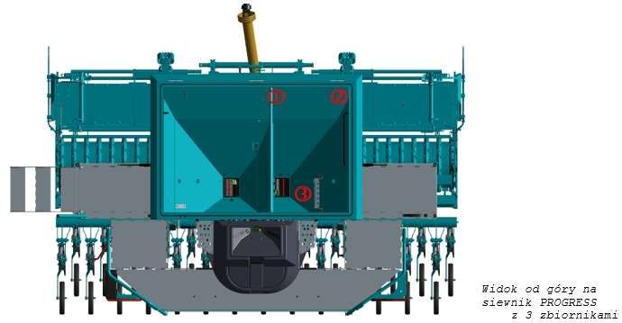 Schemat rozmieszczenia 3 zbiorników na siewniku Sulky PROGRESS P