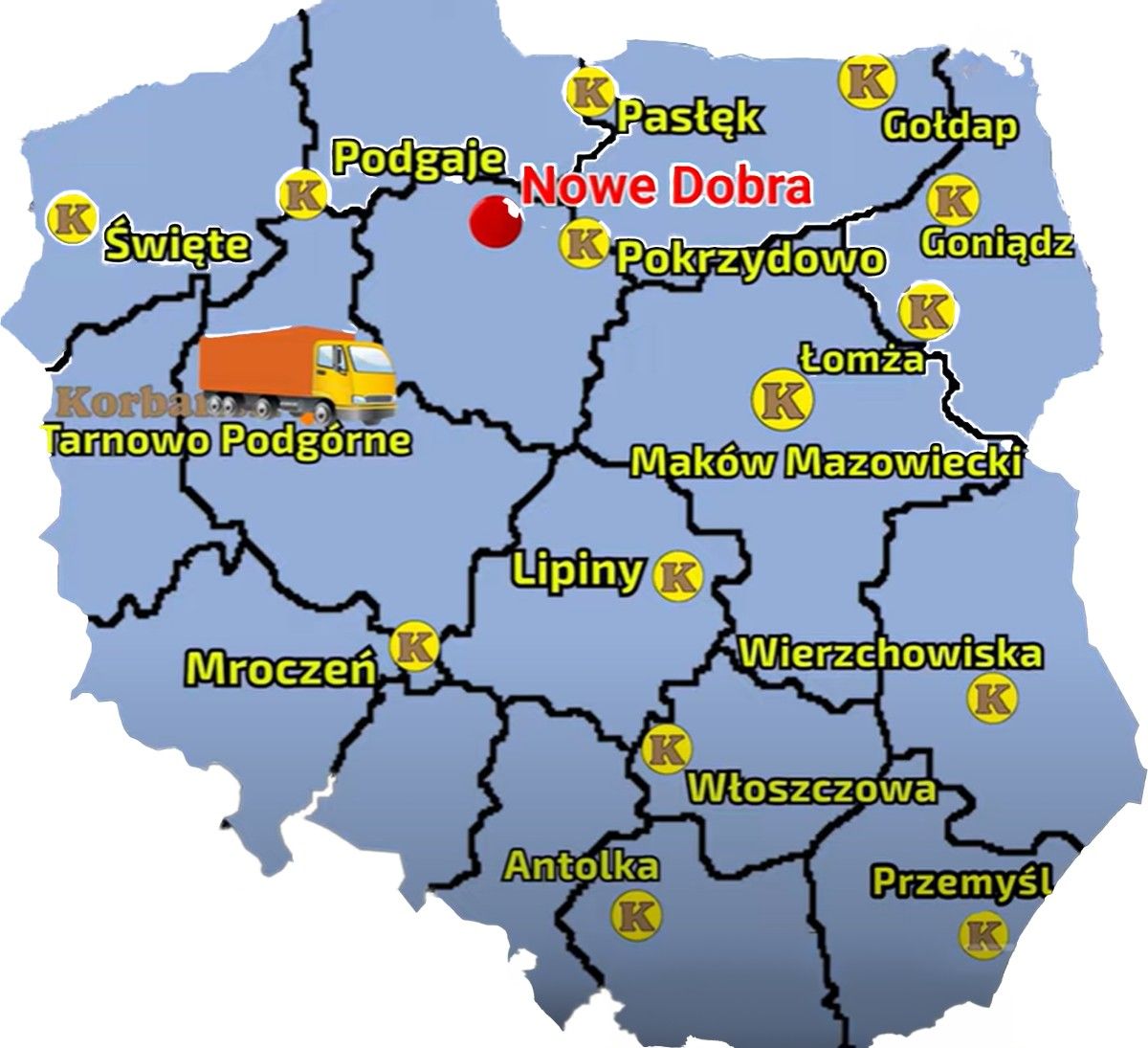 Mapa z pokazaną dokładnie miejscowościa gdzie nastąpiła dostawa Arbosa 3065