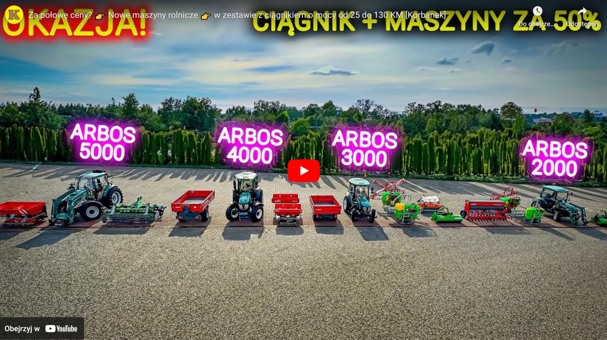 Ciągniki Arbos z maszyną za 50% ceny